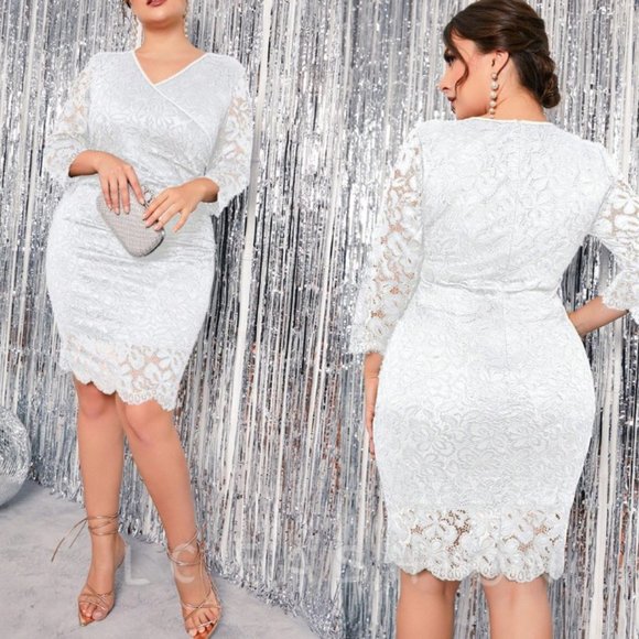 LC FASHION Dresses & Skirts - Plus Lace Dress, Guipure Lace Overlay Bodycon Dress, Formal wedding party dress
